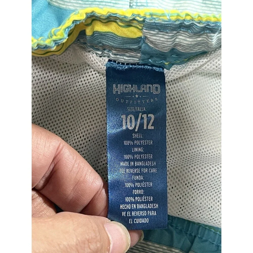 Highland Outfitters Boys Swim Trunks Board Shorts Blue Green Striped Size 10/12